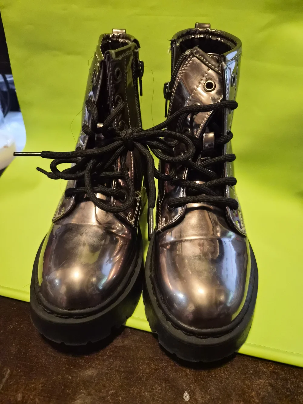 Steve Madden Metallic Kids Lace-Up Combat Boots